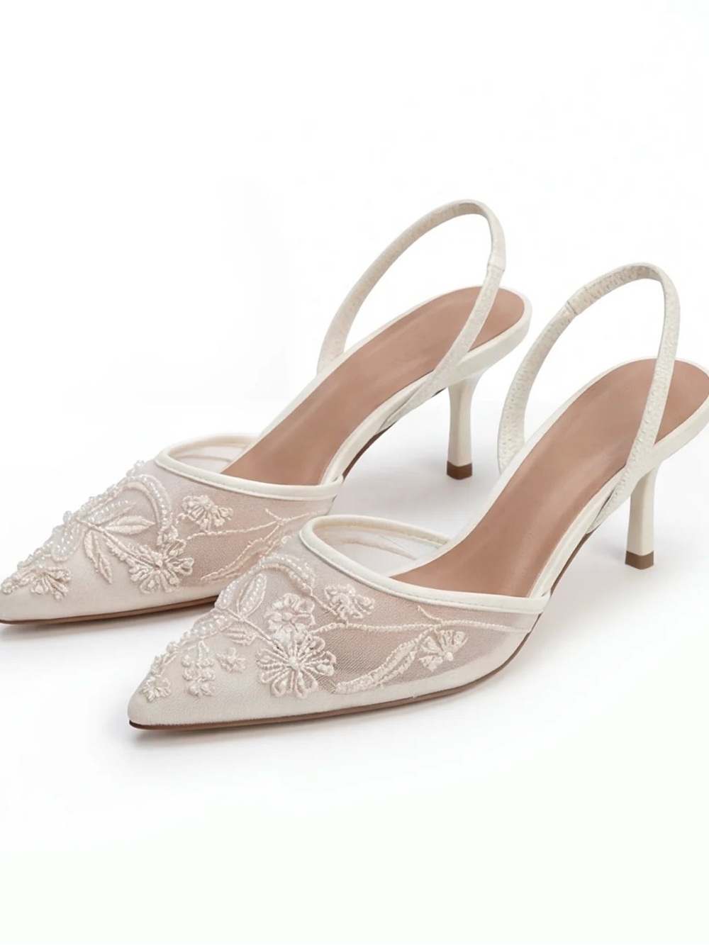 Zara Embroidered Mesh Slingbacks